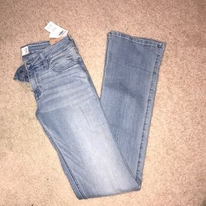 Hollister light washed blue jeans.